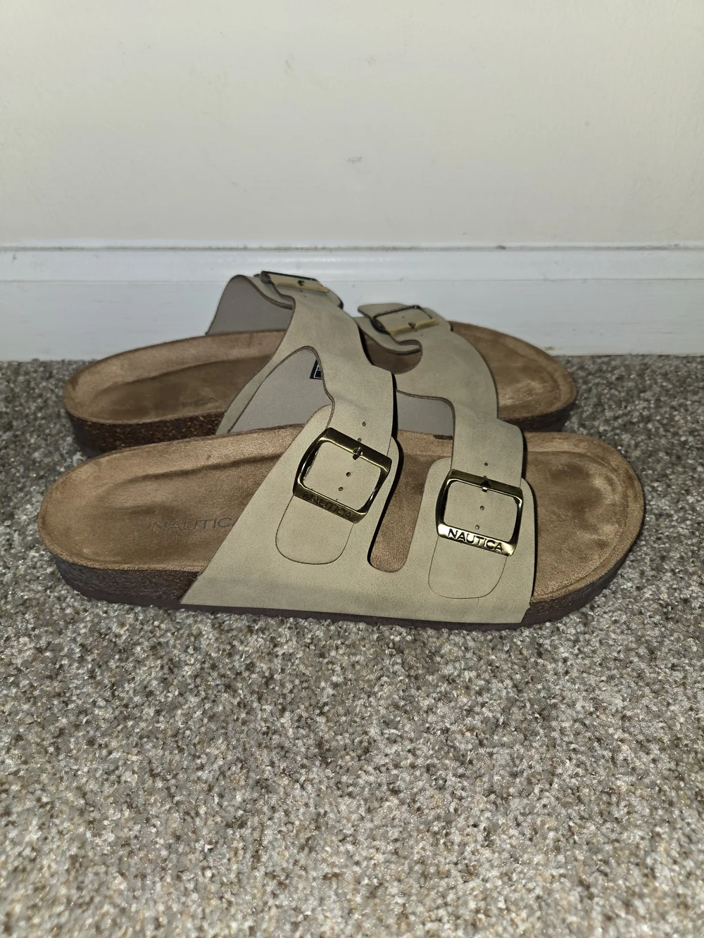Nautica Mens Double Buckle Sandals in Light Beige
